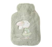 Bouillotte en peluche lapin dessin animé, petite bouillotte portable velours, sac à eau chaude mignon Pour Main,Ventre,Cou(Green)