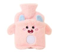 Bouillotte en peluche moelleuse avec housse amovible de grande capacité 500/1000 ml, compresse chaude sûre et non toxique pour apaiser l'inconfort (rose, 1 000 ml)