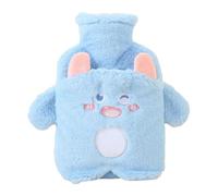 Bouillotte en peluche moelleuse avec housse amovible - Grande capacité - 500/1000 ml - Compresse chaude sûre et non toxique pour apaiser l'inconfort (bleu, 1 000 ml)