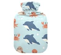 Bouillotte en PVC durable pour douleurs musculaires et menstruelles | Housse extérieure lavable en machine pour réchauffer les mains Motif baleines dauphins
