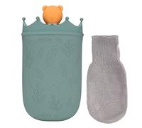 Bouillotte en silicone avec couvercle, sac d'eau chaude isolant 3 à 5 heures recyclable, chauffage au micro-ondes en silicone de qualité alimentaire pour compresse froide, mains (Verte)