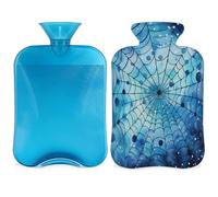 Bouillotte en toile d'araignée bleue avec housse, motif Halloween, sac d'eau chaude de 2 L pour soulager la douleur, cou doux et épaules, chauffe-mains et pieds, compresse chaude et froide pour