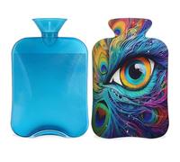 Bouillotte ethnique œil de paon avec housse, plume d'oiseau 2 L pour soulager la douleur, cou doux et épaules, chauffe-mains et pieds, compresse chaude et froide pour adultes et enfants