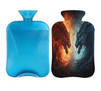 Bouillotte Fire Dragon Blue Dragon avec housse, sac d'eau chaude de 2 L pour soulager la douleur, cou et épaules, chauffe-mains et pieds