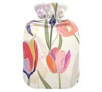 Bouillotte Flowers Bird Art avec housse souple, compresses chaudes de 2 L pour le corps pour les thérapies chaudes et froides, chauffe-cou, épaules chaudes, bolsa para cólicos menstruales