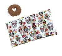 Bouillotte Graines Lin de France - Déhoussable Grande Calavera - Apaise, Soulage, Réconforte - Endométriose et SPM, Douleur, Maux de Tête - Chauffe vite au Micro Ondes - 4 zones - 30cmX15cm (Calavera)