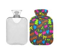 Bouillotte Happy Birthday avec motif vaisseau spatial et voitures gris et fluo avec housse souple 2 L pour cou, épaule, arthrite, bolsa caliente para dolores menstruelles