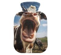 Bouillotte humoristique avec housse en velours doux pour soulager la douleur - Portrait de vache - Taille S