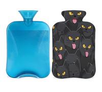 Bouillotte humoristique chat noir avec housse, sac d'eau chaude de 2 L pour soulager la douleur, cou et épaules, chauffe-mains et pieds