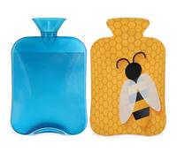 Bouillotte jaune avec housse en forme d'abeille - 2 l - Pour soulager la douleur, cou doux et épaules - Chauffe-mains et pieds - Compresse chaude et froide - Pour adultes et enfants