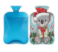 Bouillotte koala de Noël avec housse, baies de Noël et flocons de neige 2 L pour soulager la douleur, cou et épaules, chauffe-mains et pieds