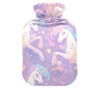 Bouillotte licorne arc-en-ciel violette avec housse souple, sac de compression chaud de 2 L pour soulager la douleur, thérapies chaudes et froides, Bolsa Caliente para Dolores musculares