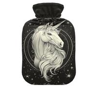 Bouillotte licorne blanche avec illustration de poker de style bohème avec housse souple, compresses chaudes de 2 L pour le corps pour réchauffer les mains et les pieds, Bolsa Caliente para Dolores