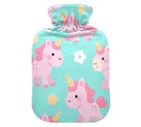 Bouillotte licorne rose mignonne et cartoonish avec housse souple, sac de compression chaud de 2 L pour chauffe-cou et épaules