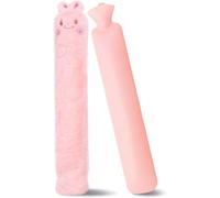 Bouillotte Longue avec Housse, 2 Litres Grande Bouillotte Eau Chaude Longue avec Housse Douce Déhoussable Bouillotte Peluche pour Cou, Épaules, Dos, Jambes, Abdomen, Femmes Hommes (2pcs)