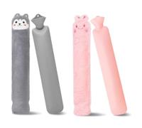 Bouillotte Longue avec Housse, 2 Litres Grande Bouillotte Eau Chaude Longue avec Housse Douce Déhoussable Bouillotte Peluche pour Cou, Épaules, Dos, Jambes, Abdomen, Femmes Hommes (2pcs)