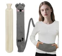 Bouillotte longue avec housse moelleuse, 2 l, grande bouillotte avec chauffe-mains, gris, formes d'animaux mignonnes, ceinture chauffante, anti-fuite et sans odeur pour le dos, les épaules et