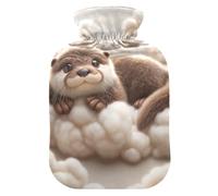 Bouillotte loutre allongée sur les nuages avec housse souple - Cadeau d'hiver pour le cou, les épaules et les crampes menstruelles - 2 l
