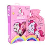 Bouillotte magique licorne avec housse en flanelle douce | Certifié BS1970 | Poche d'eau chaude en caoutchouc naturel étanche pour crampes, soulagement de la douleur et chaleur hivernale | Grande