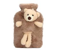 Bouillotte marron de 1000 ml avec adorable housse souple en forme d'ours en peluche, anti-fuite pour la chaleur, le soulagement de la douleur, les crampes - Utilisation polyvalente à la maison et au