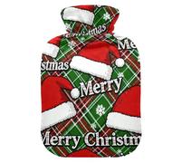 Bouillotte Merry Christmas avec bonnet de Père Noël rouge avec housse souple, 2 l pour thérapies chaudes et froides, thérapie par le chaud et le froid, Bolsa de calor para Dolor Menstrual