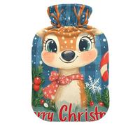 Bouillotte Merry Christmas avec housse souple, motif élan et flocon de neige, motif écossais bleu, sac chaud de 2 L pour (scénario), (scénario), (scénario)