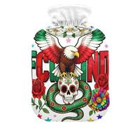 Bouillotte mexicaine motif tête de mort serpent floral avec housse souple, 1 l