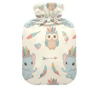 Bouillotte mignonne avec housse souple - Cadeau d'hiver - Motif éléphant et hibou - Pour soulager la douleur - Taille S