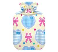 Bouillotte mignonne avec housse souple et motif cœurs colorés avec nœud papillon, 2 l pour crampes menstruelles, arthrite, compresas calientes para el vientre