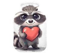 Bouillotte mignonne en forme de cœur de raton laveur avec housse souple pour le cou, les épaules et les crampes menstruelles Petite taille