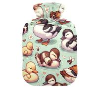 Bouillotte mignonne vert canard avec housse en velours doux pour soulager les douleurs au cou et aux épaules, taille M