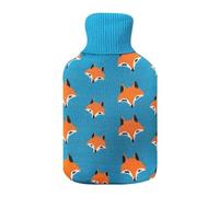 Bouillotte Mimo, 1,7 l, avec doublure bleue et motif de renards. Dimensions : 20 x 32 x 4 cm. Souple et douce au toucher, idéale pour se réchauffer et se détendre.