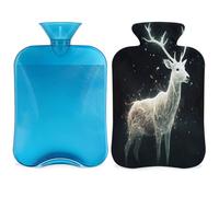 Bouillotte motif cerf lumineux avec housse, sac d'eau chaude de 2 L pour soulager la douleur, cou doux et épaules, chauffe-mains et pieds, compresse chaude et froide pour adultes et enfants