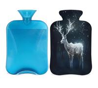Bouillotte motif cerf lumineux galaxie avec housse, sac d'eau chaude de 2 L pour soulager la douleur, le cou et les épaules, chauffe-mains et pieds