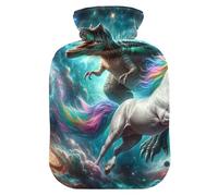 Bouillotte motif dinosaure licorne avec housse en velours doux pour soulager les douleurs au cou et aux épaules, taille M