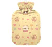 Bouillotte motif pattes de chat mignonnes avec housse souple, compresse chaude de 1 L pour le cou, les épaules, le cou et les épaules