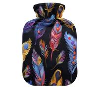 Bouillotte noire avec housse souple en forme de plume de couleur vive, 2 L, pour crampes menstruelles, compresas calientes para el vientre