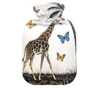Bouillotte noire avec housse souple, motif girafe, style manga américain, 1 l, pour crampes menstruelles