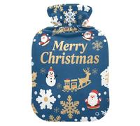 Bouillotte nordique de Noël avec housse souple, motif flocon de neige, cerf, doré, rouge, 2 L, pour réchauffer les mains et les pieds