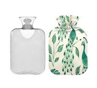 Bouillotte Oliver Jeffers style paon jade avec housse souple 2 l pour soulager la douleur période crampes bolsas de agua Caliente para Dolores