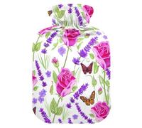 Bouillotte papillon rose lavande avec housse souple pour soulager la douleur, petite taille