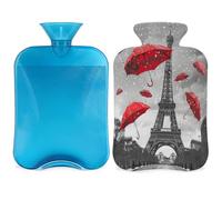 Bouillotte parapluie tour Eiffel avec housse, tour Eiffel Paris 2 L pour soulager la douleur, cou doux et épaules, chauffe-mains et pieds, compresse chaude et froide pour adultes et enfants