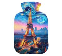 Bouillotte Paris Tower Nuit étoilée avec housse en velours pour crampes menstruelles Soulagement de la douleur Taille M