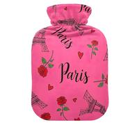 Bouillotte Paris Tower rose avec housse en velours doux pour soulager les crampes menstruelles et la douleur - Taille S
