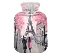 Bouillotte Paris Tower Rose avec housse en velours pour crampes menstruelles Taille M