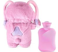 Bouillotte Peluche, Bouteille d'eau chaude, Bouillotte eau Chaude Bouillote avec Housse Polaire, Bouillotte câline, par Temps Froid Bon Cadeau pour La Famille Amie (Rose)