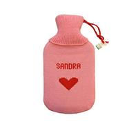 Bouillotte personnalisée 100 % laine mérinos tricotée caoutchouc Hotty (rose-rouge avec cœur)