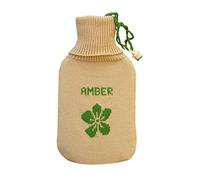 Bouillotte personnalisée 100 % laine mérinos tricotée en caoutchouc (beige-vert avec fleur)