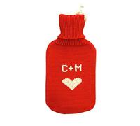 Bouillotte personnalisée 100 % laine mérinos tricotée Rouge/blanc avec cœur
