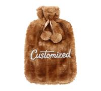 Bouillotte personnalisée de 2 L avec texte brodé, bouteille en caoutchouc naturel avec housse en tissu peluche pour soulager la douleur, couvercle à vis sécurisé et grande ouverture